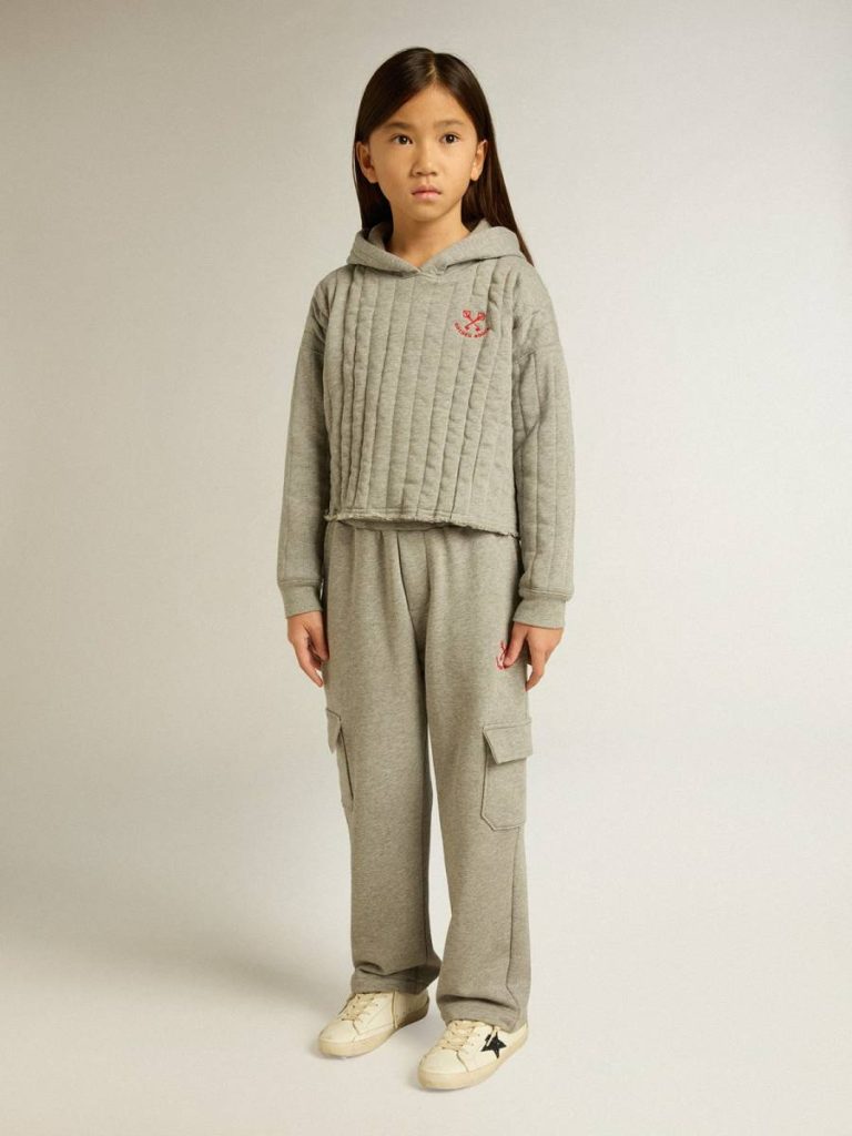 Golden Goose Kids Gray Melange Cotton Cargo Joggers With Embroidery Gray Melange Bottomwear Selection (4-12 Years)