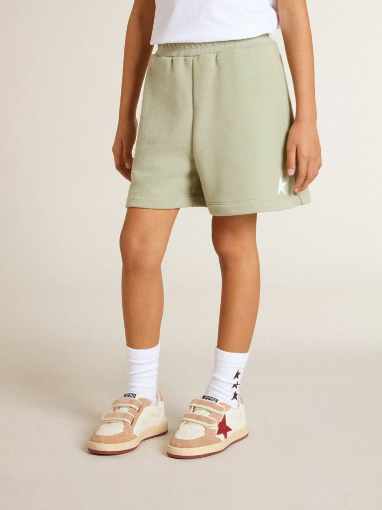 Golden Goose Kids Light Green Shorts With White Star Bottomwear Selection (4-12 Years) Light Green