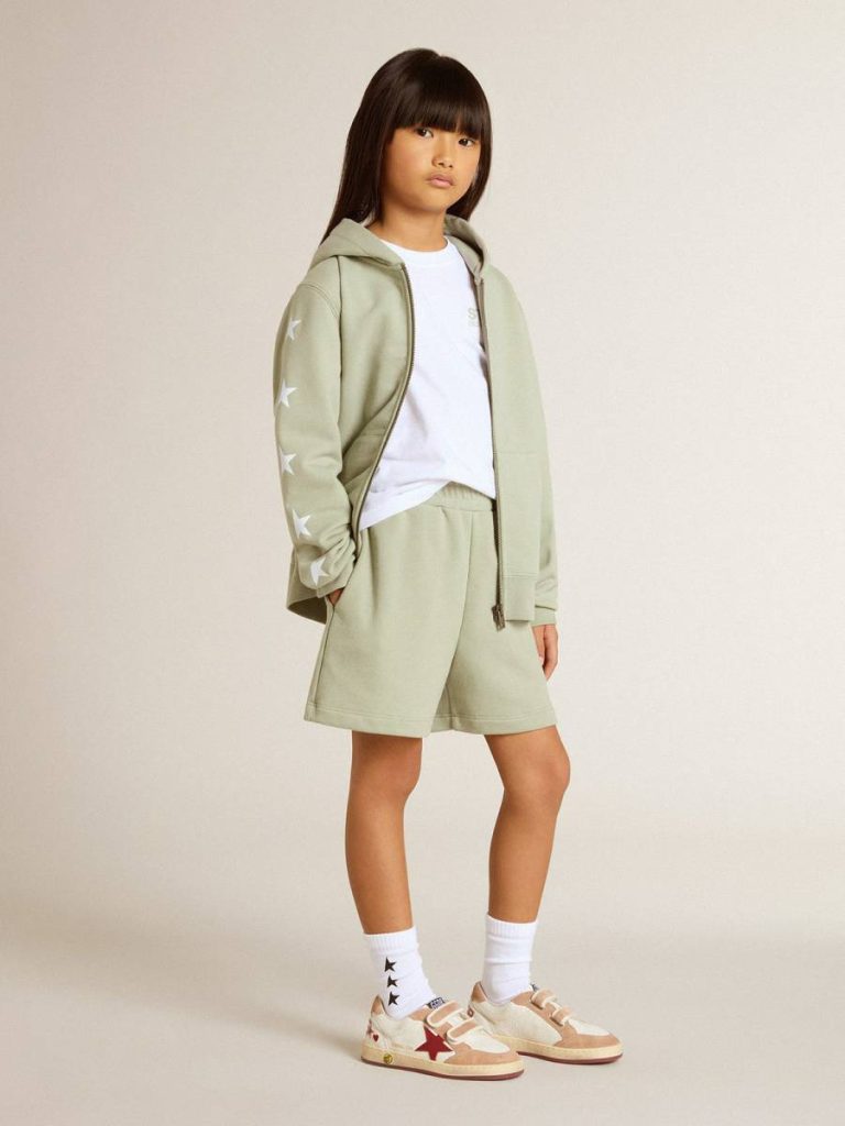 Golden Goose Kids Light Green Shorts With White Star Bottomwear Selection (4-12 Years) Light Green