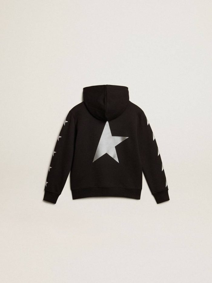 Golden Goose Kids Topwear Selection (4-12 Years) Black Boys’ Hooded Sweatshirt In Black With Contrasting Silver Stars