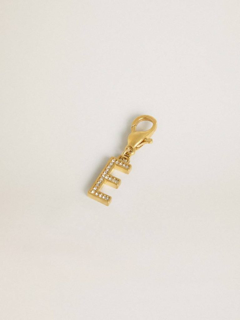 Golden Goose Letter E Charm In Gold-Colored Brass With Crystals Gold Bag Accessories Women