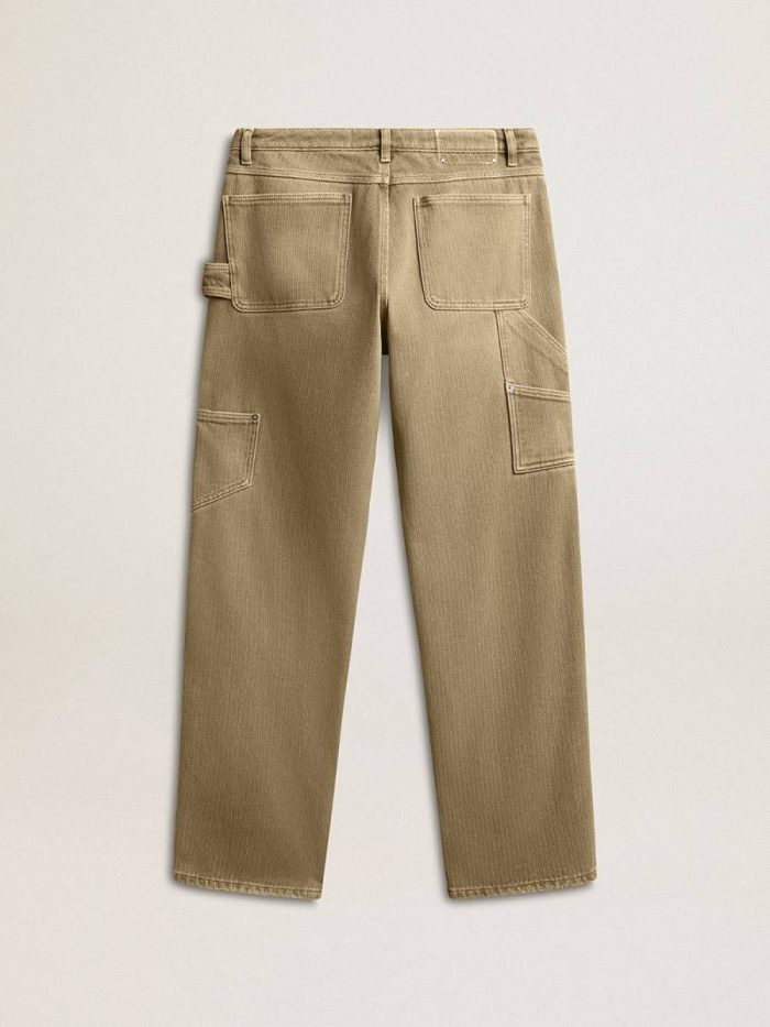 Golden Goose Light Olive Women's Distressed-Effect Cotton Pants Women Jeans & Pants
