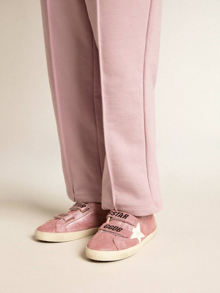 Golden Goose Little Girls (1-3 Years) Junior Old School In Metallic Pink Suede With White Leather Star And Heel Tab Kids