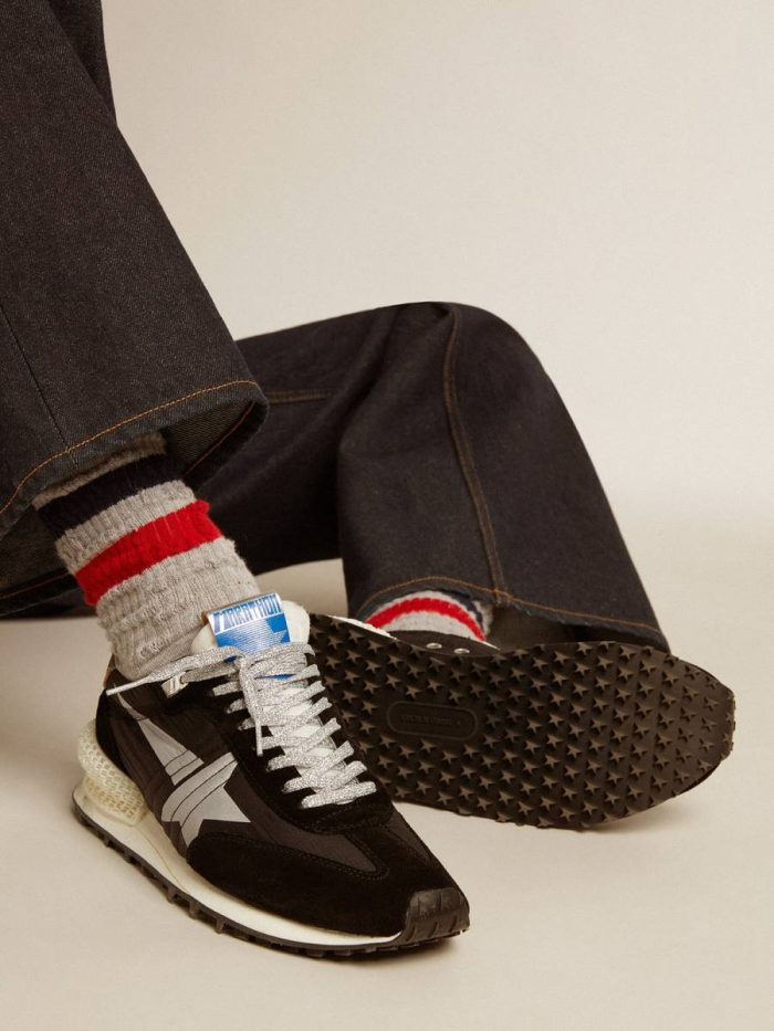 Golden Goose Marathon Men Men’s Marathon With Black Ripstop Nylon Upper And Silver Star