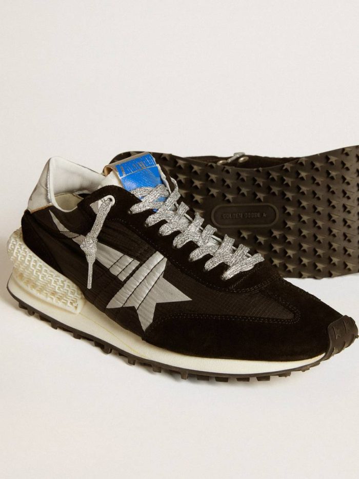 Golden Goose Marathon Men Men’s Marathon With Black Ripstop Nylon Upper And Silver Star