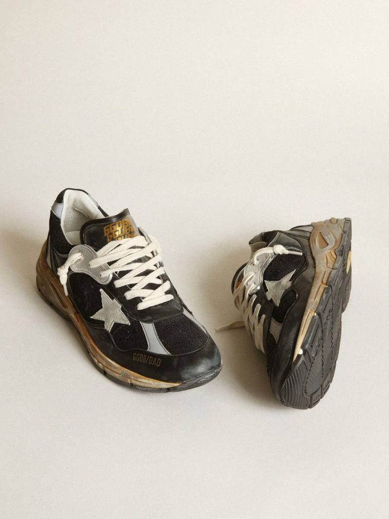 Golden Goose Men Dad-Star Men's Dad-Star In Black Mesh And Nappa With Ice-Colored Star
