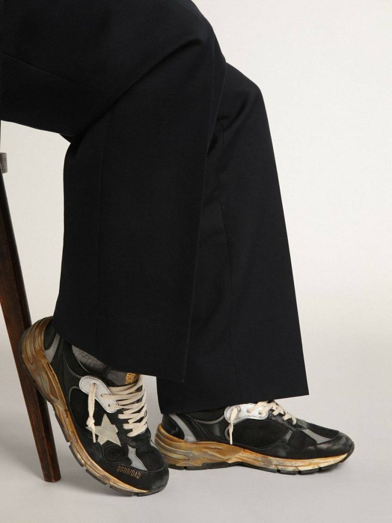 Golden Goose Men Dad-Star Men's Dad-Star In Black Mesh And Nappa With Ice-Colored Star