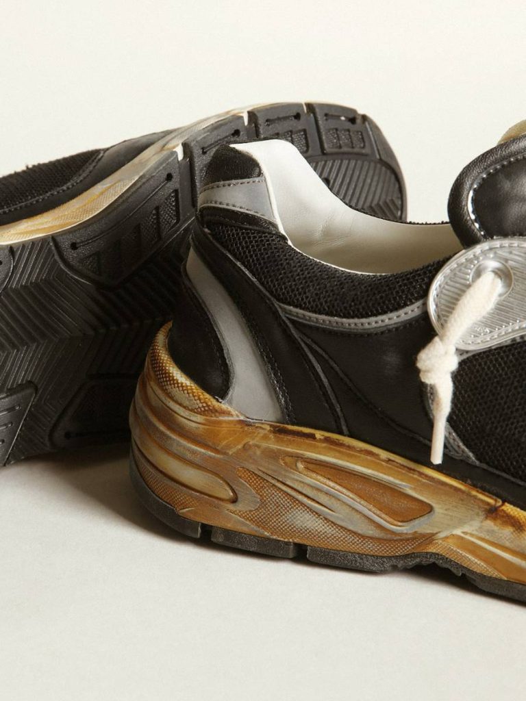 Golden Goose Men Dad-Star Men's Dad-Star In Black Mesh And Nappa With Ice-Colored Star