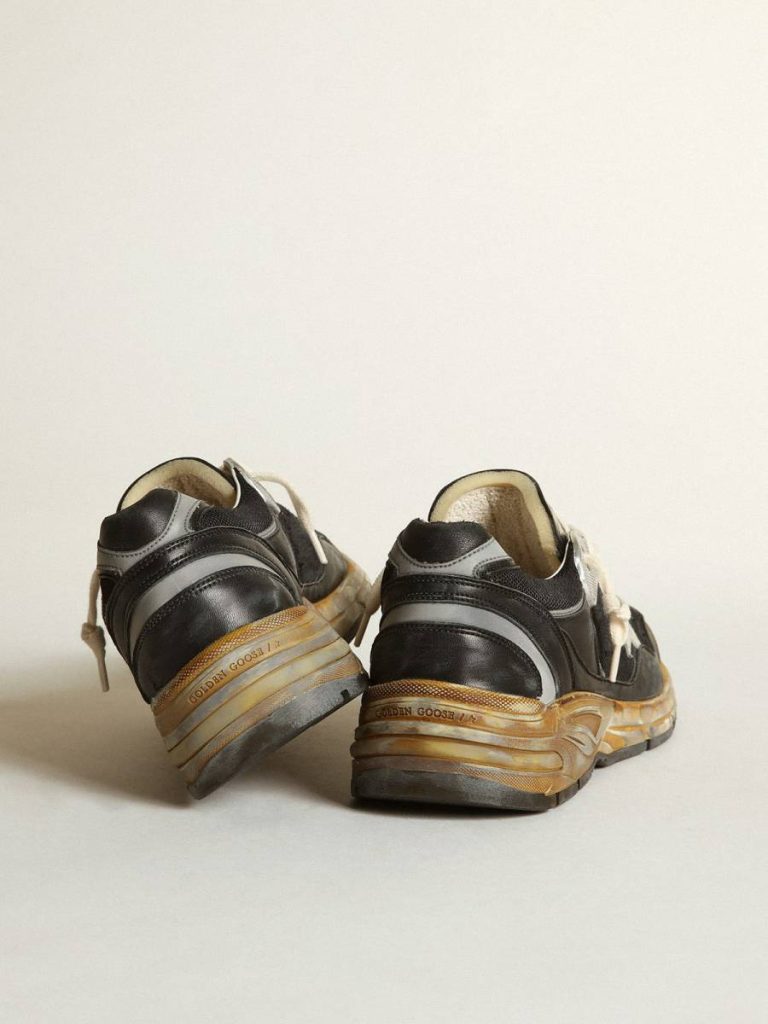 Golden Goose Men Dad-Star Men's Dad-Star In Black Mesh And Nappa With Ice-Colored Star