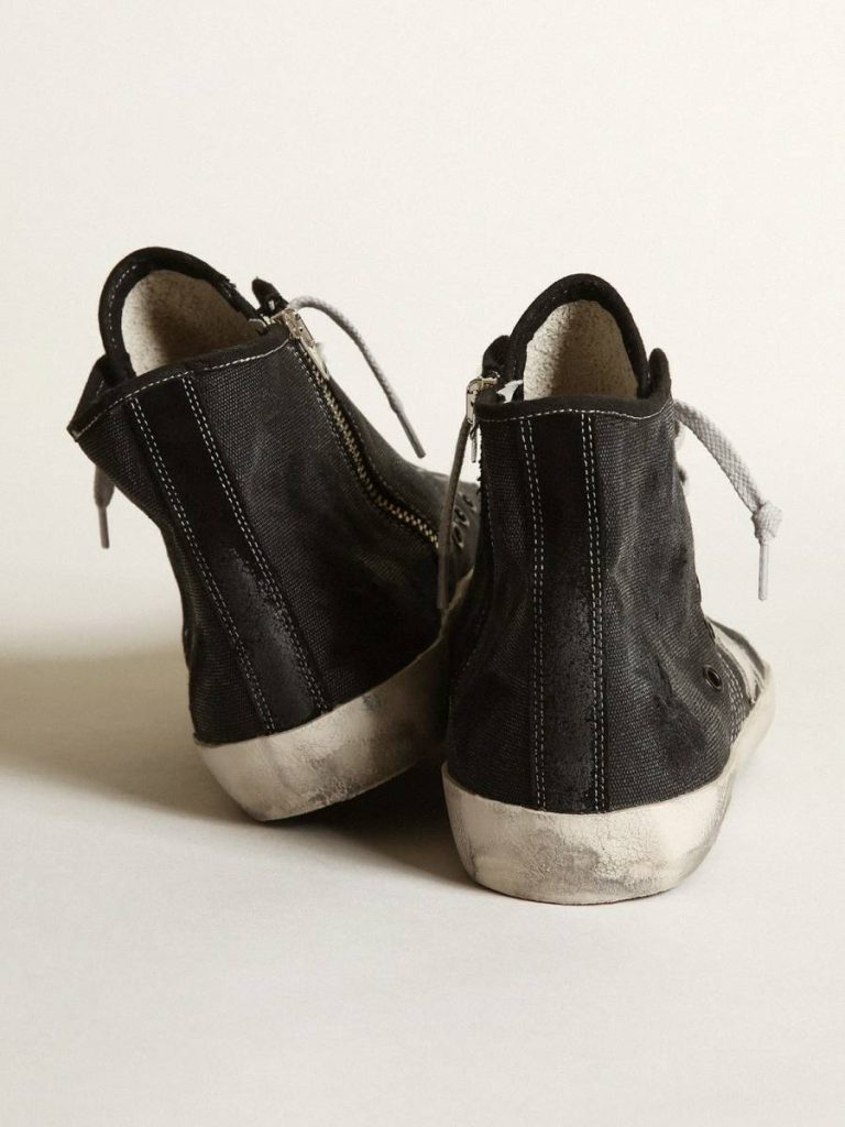 Golden Goose Men Francy Penstar In Black Canvas With White Suede Star And Black Suede Heel Tab Francy