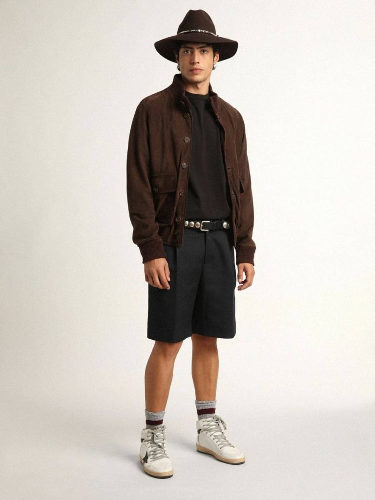 Golden Goose Men Golden Collection Flight Jacket In Dark Brown Suede Dark Brown Coats & Jackets