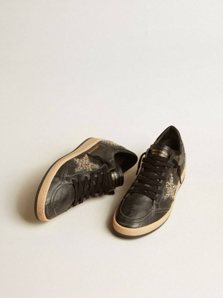 Golden Goose Men Men’s Ball Star Lab In Black Nappa With Studded Black Leather Star Ball Star