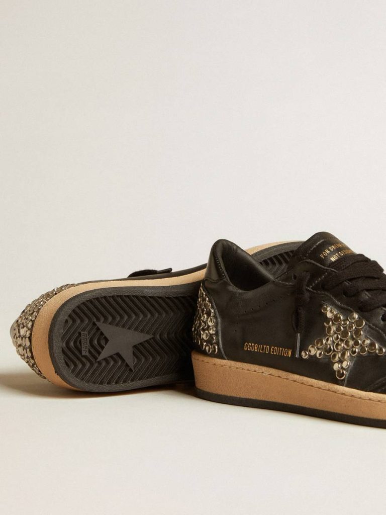 Golden Goose Men Men’s Ball Star Lab In Black Nappa With Studded Black Leather Star Ball Star