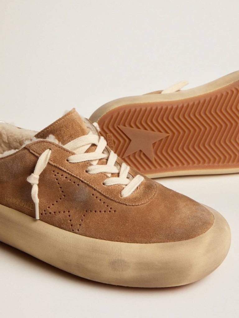 Golden Goose Men Men's Space-Star In Tobacco-Colored Suede And Shearling Lining Space-Star