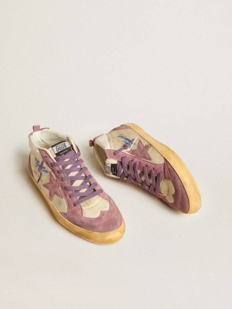 Golden Goose Men Mid Star Men’s Mid Star Lab In Nylon And Nappa With Mauve Suede Star