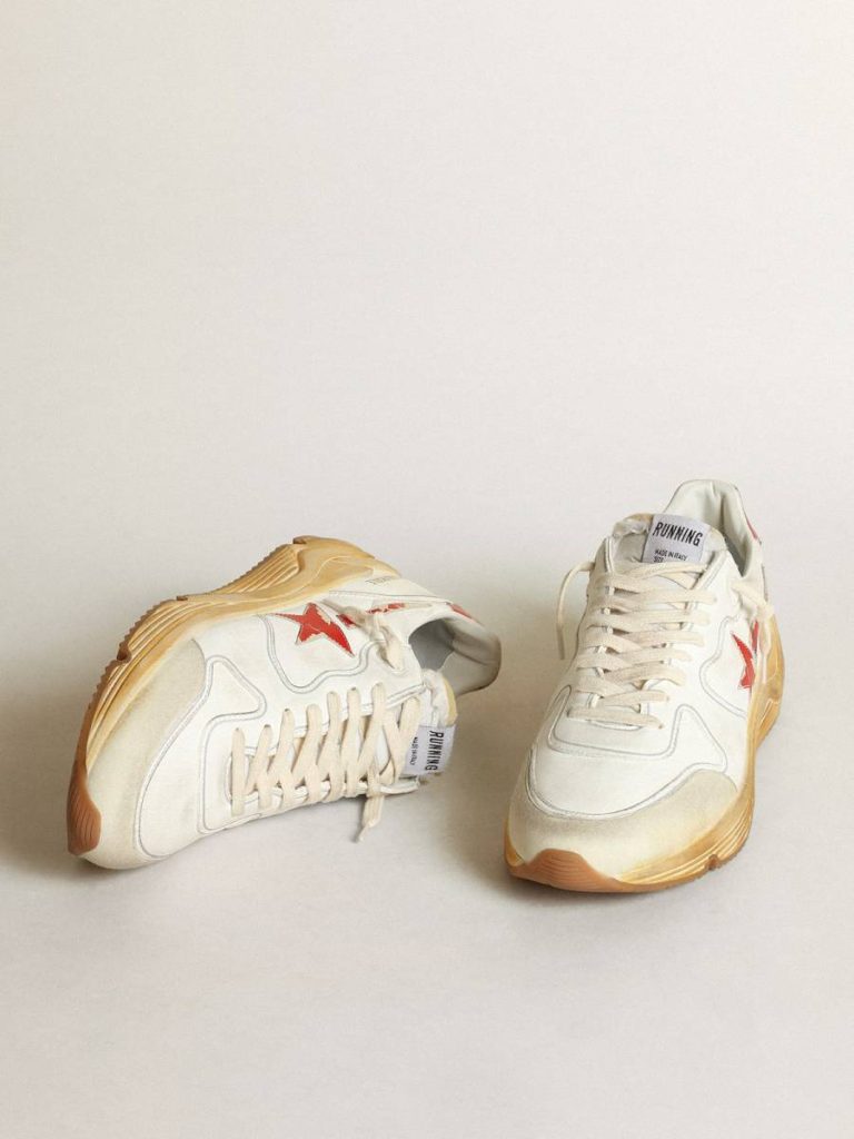 Golden Goose Men Running Sole Men's Running Sole With Leather Star And Heel Tab With Red Print