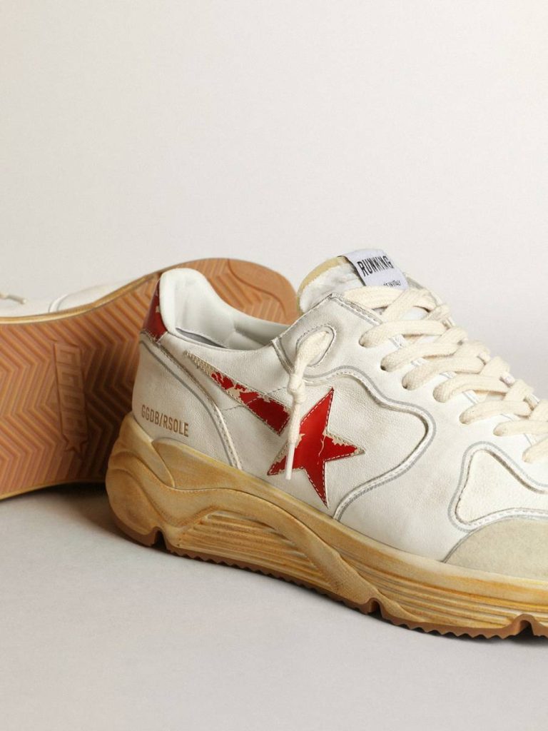 Golden Goose Men Running Sole Men's Running Sole With Leather Star And Heel Tab With Red Print