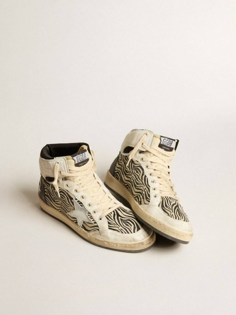 Golden Goose Men Sky-Star Men’s Sky-Star Lab In Zebra Nappa With Textured Silver Leather Star