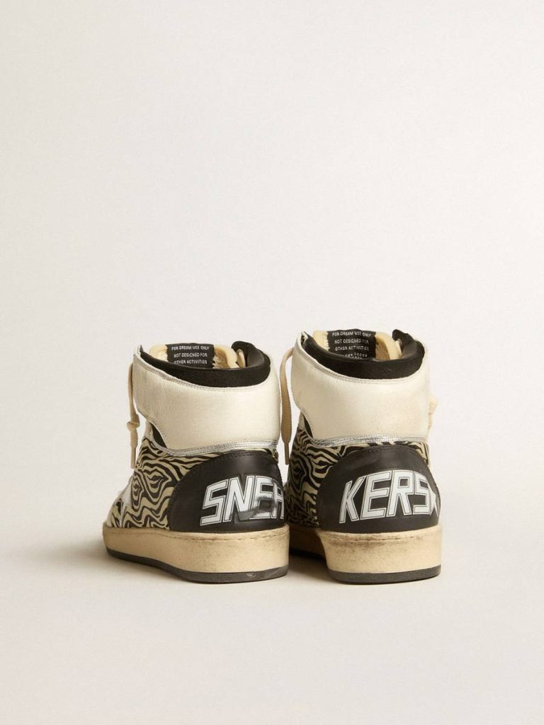 Golden Goose Men Sky-Star Men’s Sky-Star Lab In Zebra Nappa With Textured Silver Leather Star
