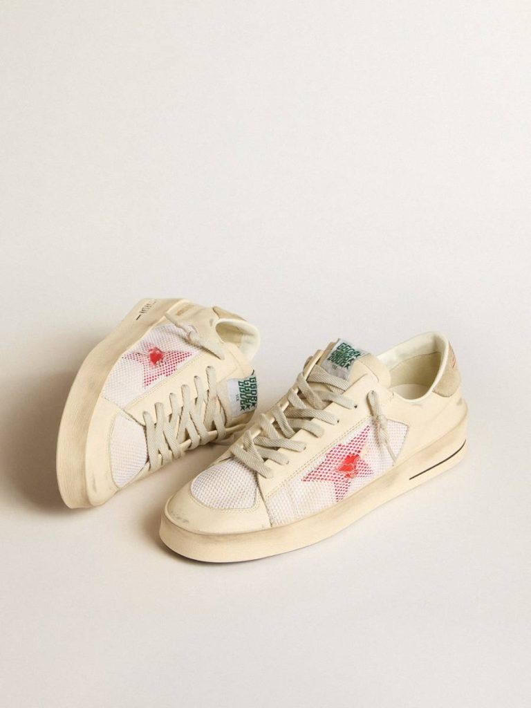 Golden Goose Men Stardan Men's Stardan In White Leather And Mesh With Red Star And Sand-Colored Heel Tab