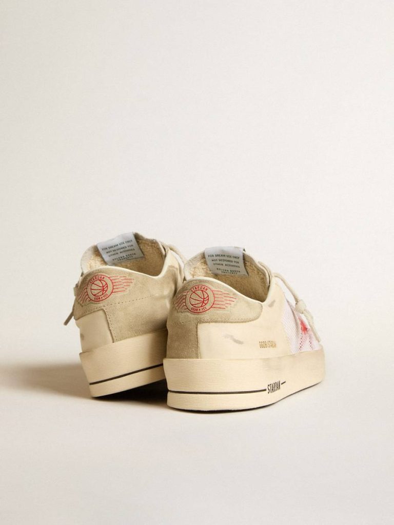 Golden Goose Men Stardan Men's Stardan In White Leather And Mesh With Red Star And Sand-Colored Heel Tab