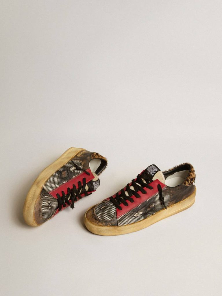 Golden Goose Men Stardan Men's Stardan Lab In Mesh With Black Leather Inserts And Leopard Heel Tab
