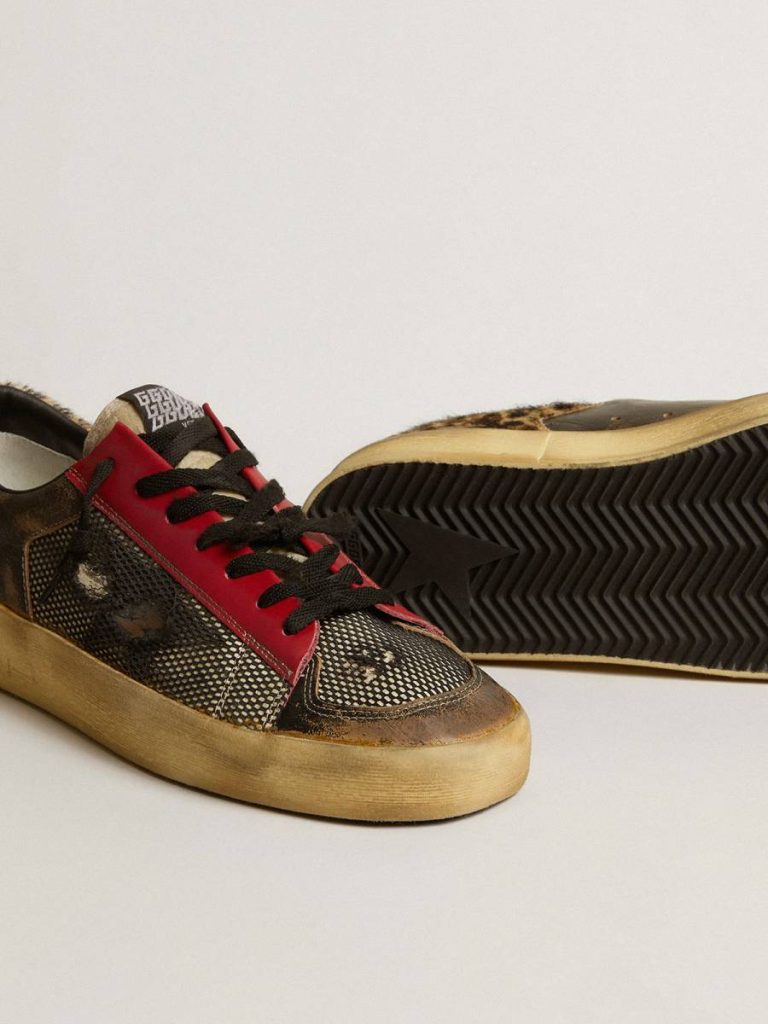 Golden Goose Men Stardan Men's Stardan Lab In Mesh With Black Leather Inserts And Leopard Heel Tab