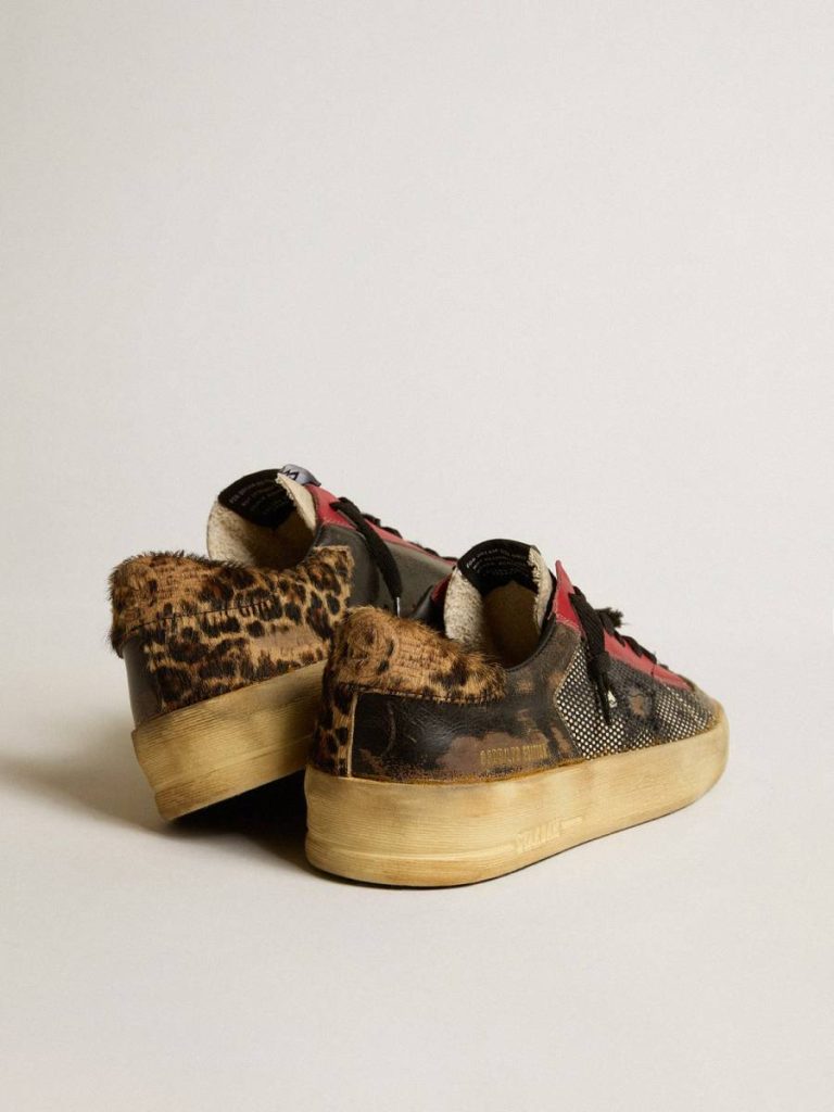 Golden Goose Men Stardan Men's Stardan Lab In Mesh With Black Leather Inserts And Leopard Heel Tab