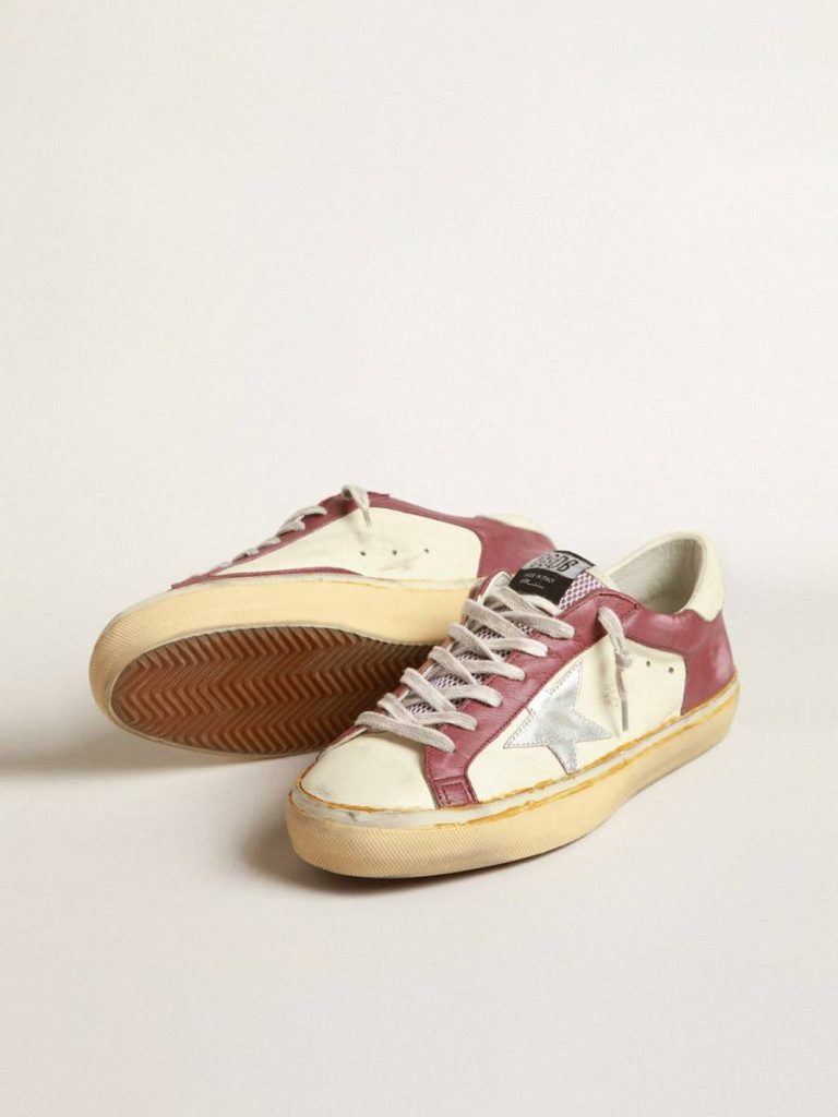 Golden Goose Men Super-Star Men's Super-Star In Nappa Leather With Burgundy Inserts And Silver Star