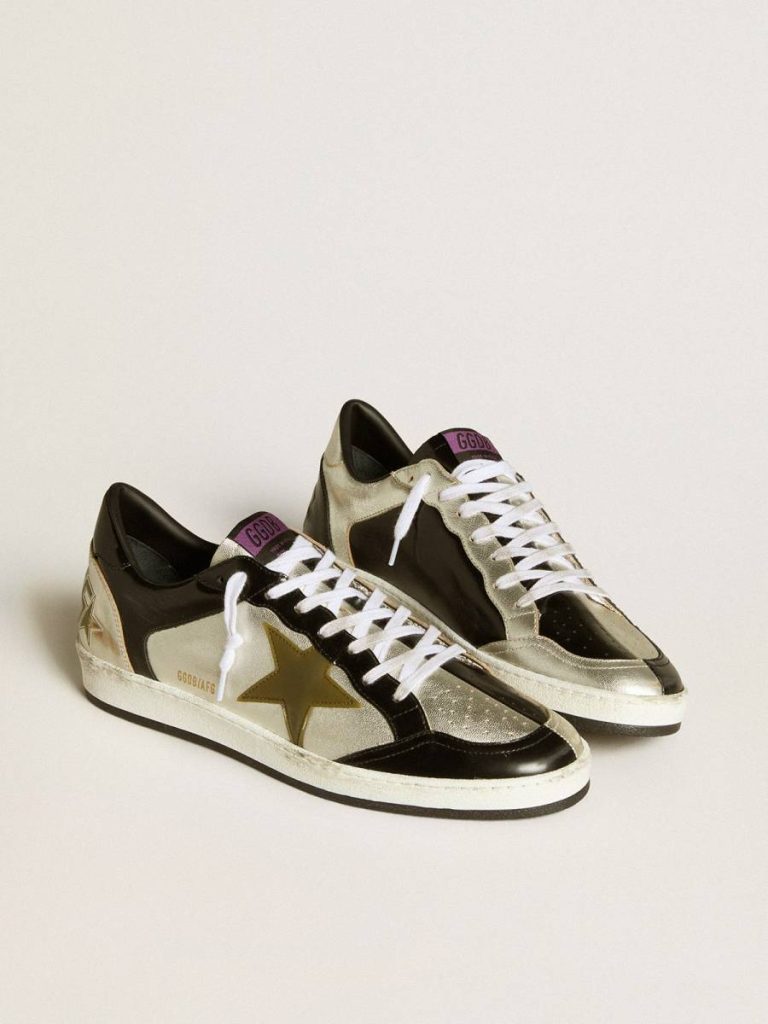 Golden Goose Men's Ball Star Lab In Silver Leather With Brown Leather Star And Black Heel Tab Men Ball Star