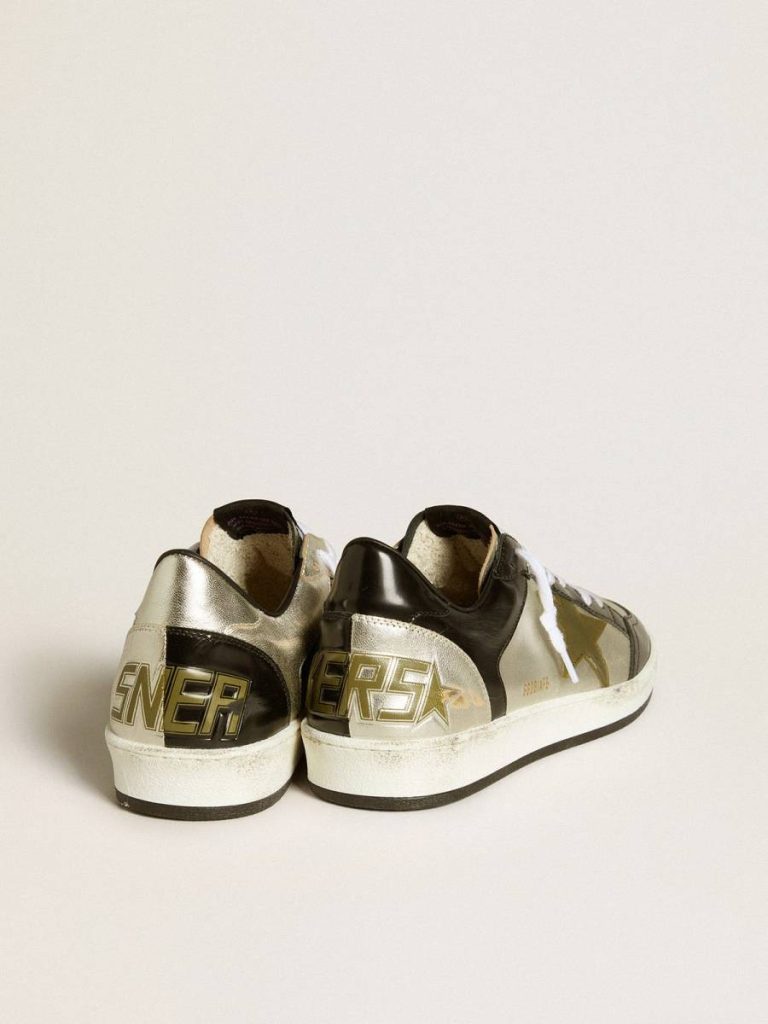 Golden Goose Men's Ball Star Lab In Silver Leather With Brown Leather Star And Black Heel Tab Men Ball Star