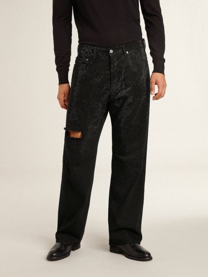 Golden Goose Men's Black Jeans With A Loose Fit And Gradient Effect All-Over Crystals Black Men Jeans & Pants