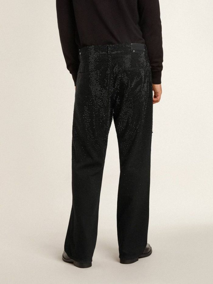 Golden Goose Men's Black Jeans With A Loose Fit And Gradient Effect All-Over Crystals Black Men Jeans & Pants