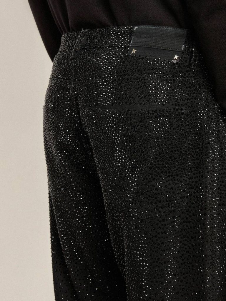 Golden Goose Men's Black Jeans With A Loose Fit And Gradient Effect All-Over Crystals Black Men Jeans & Pants