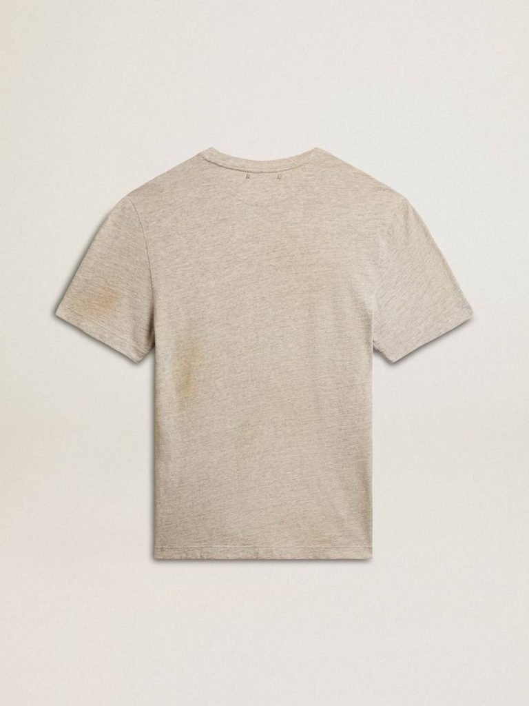 Golden Goose Men's Gray Cotton T-Shirt With Vintage Print On The Front Men Gray Melange T-Shirts & Polo Shirts
