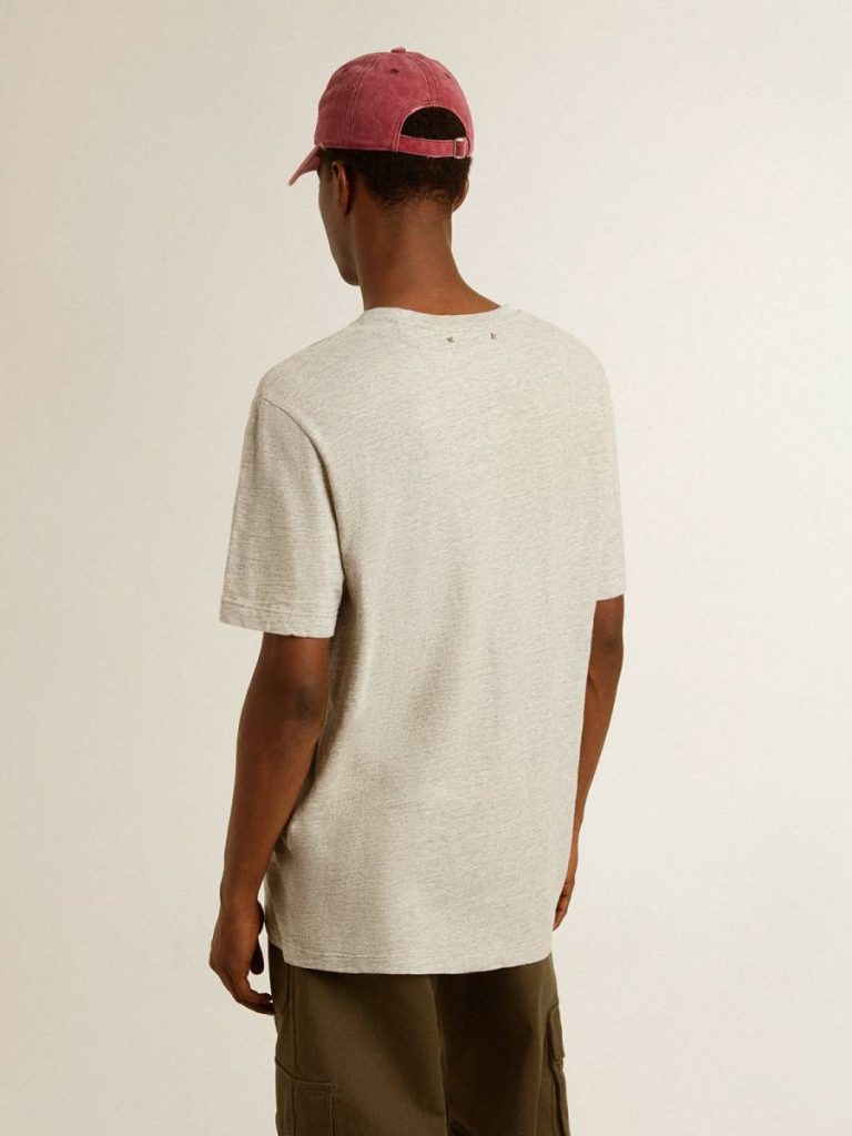 Golden Goose Men's Gray Cotton T-Shirt With Vintage Print On The Front Men Gray Melange T-Shirts & Polo Shirts