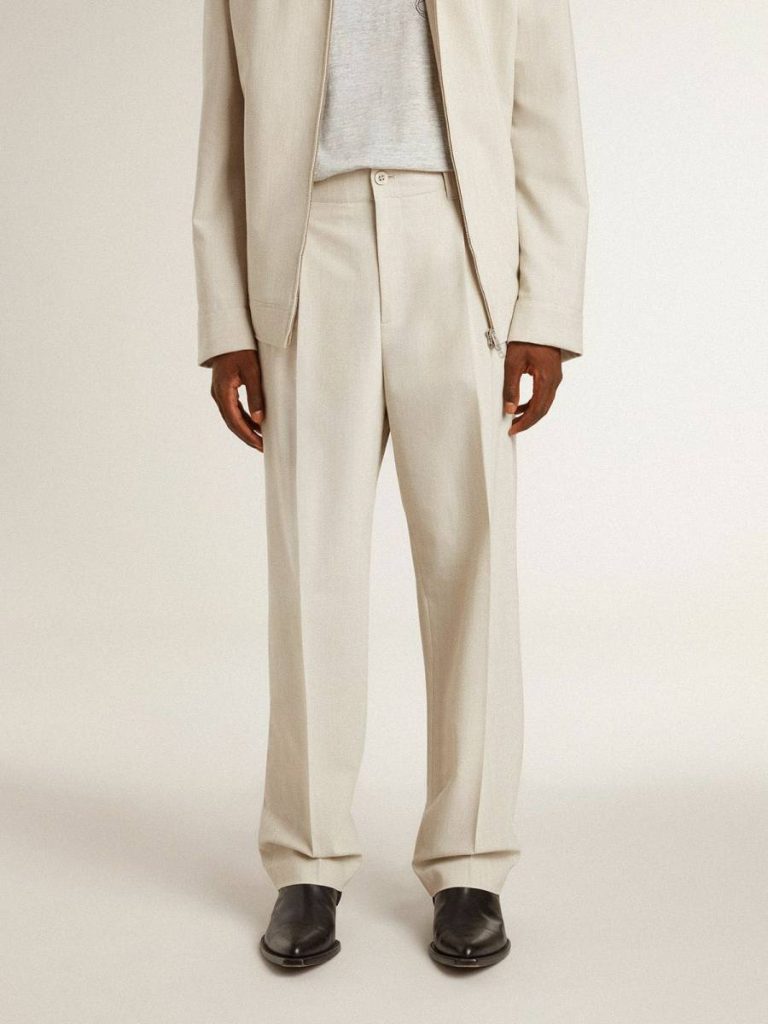 Golden Goose Men's Joggers In Khaki Wool Blend Khaki Jeans & Pants Men