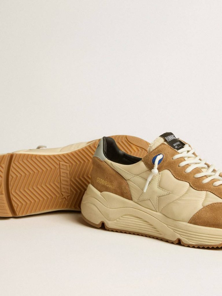 Golden Goose Men's Running Sole In Ivory Nylon And Tobacco Suede Men Running Sole