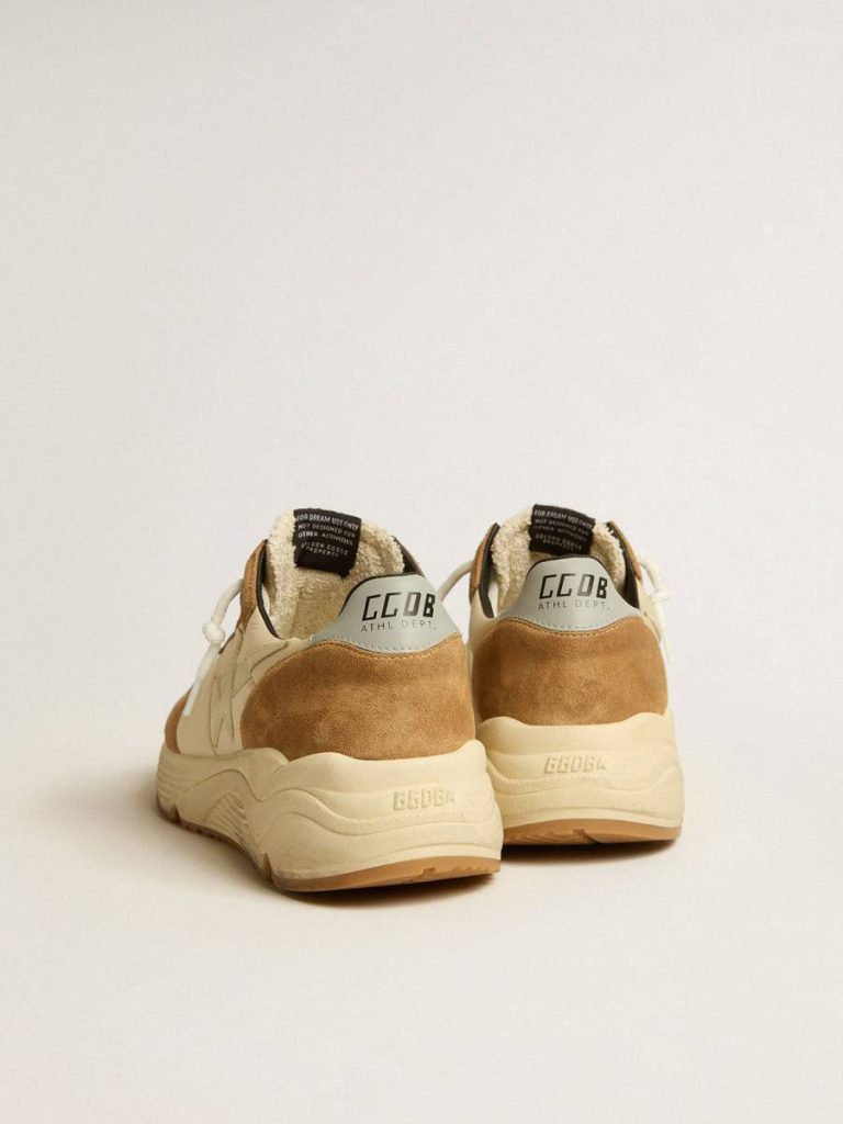 Golden Goose Men's Running Sole In Ivory Nylon And Tobacco Suede Men Running Sole