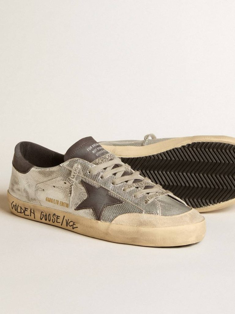 Golden Goose Men's Silver Super-Star Ltd With Black Nubuck Star And Heel Tab Super-Star Men