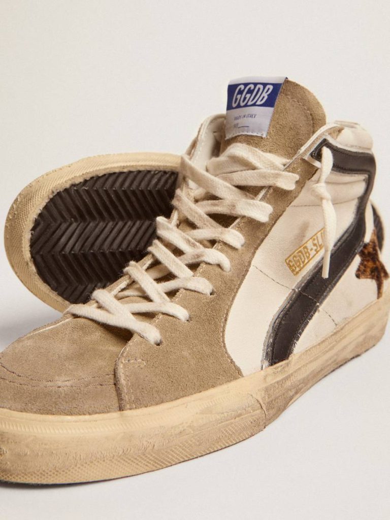 Golden Goose Men's Slide With Leopard Print Pony Skin Star And Black Flash Men Slide