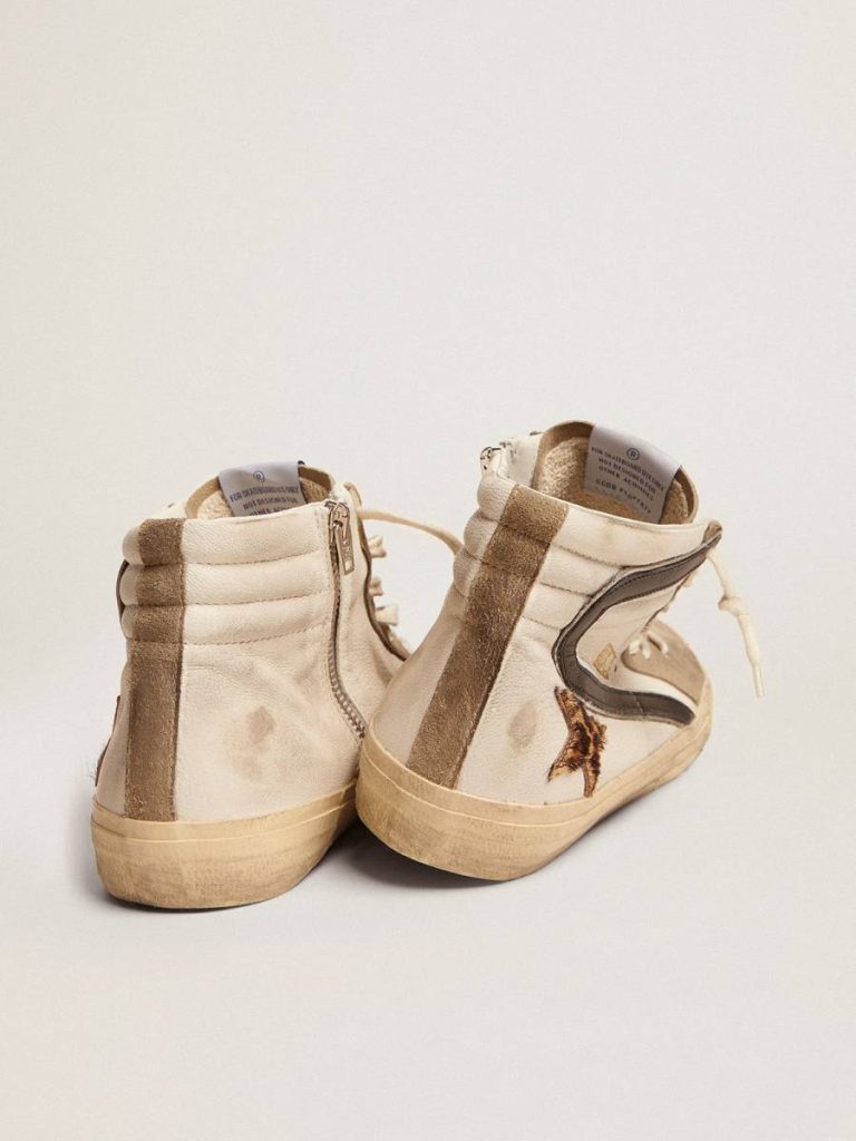 Golden Goose Men's Slide With Leopard Print Pony Skin Star And Black Flash Men Slide