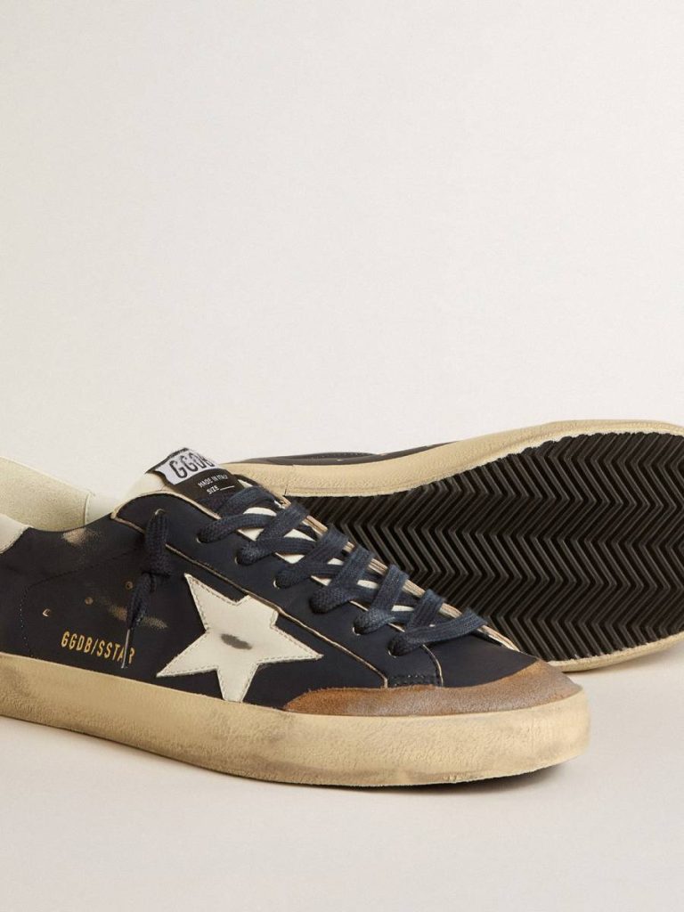Golden Goose Men's Super-Star In Blue Nappa Leather With White Leather Star And Heel Tab Super-Star Men