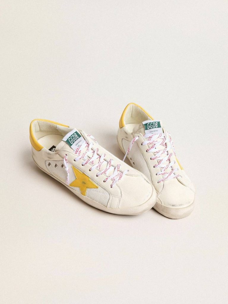 Golden Goose Men’s Super-Star In Mesh And Nappa Leather With Yellow Leather Star And Heel Tab Super-Star Men