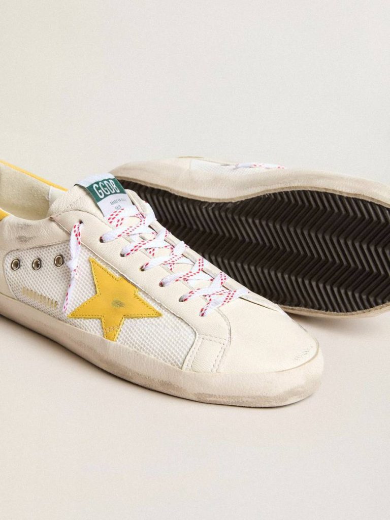 Golden Goose Men’s Super-Star In Mesh And Nappa Leather With Yellow Leather Star And Heel Tab Super-Star Men