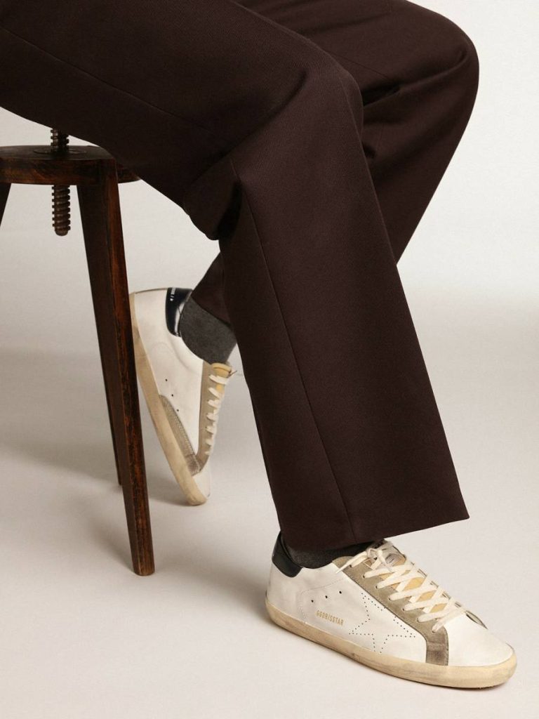 Golden Goose Men's Super-Star With Perforated Star And Blue Heel Tab Men Super-Star White