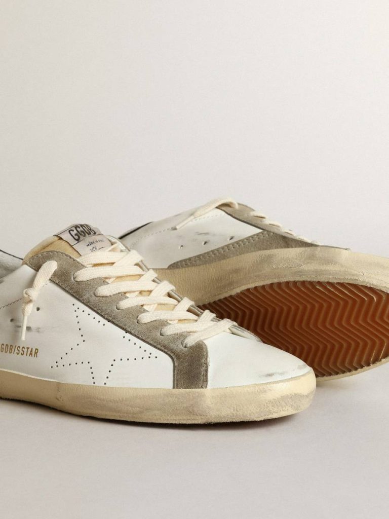 Golden Goose Men's Super-Star With Perforated Star And Blue Heel Tab Men Super-Star White