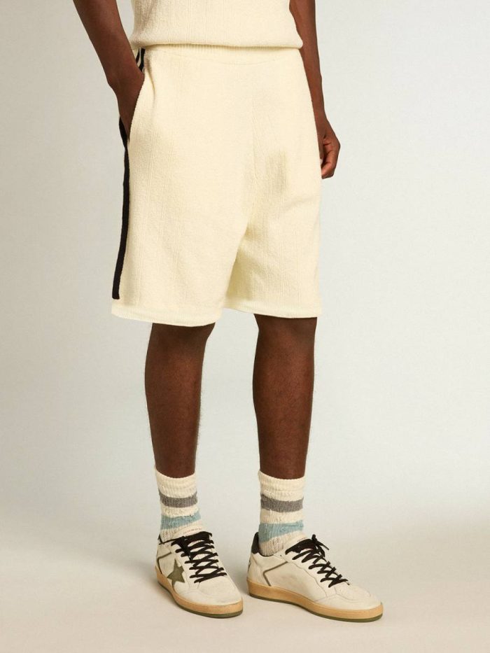 Golden Goose Men's Vintage White Shorts With Blue Rib Knit On The Sides Jeans & Pants Vintage White Men