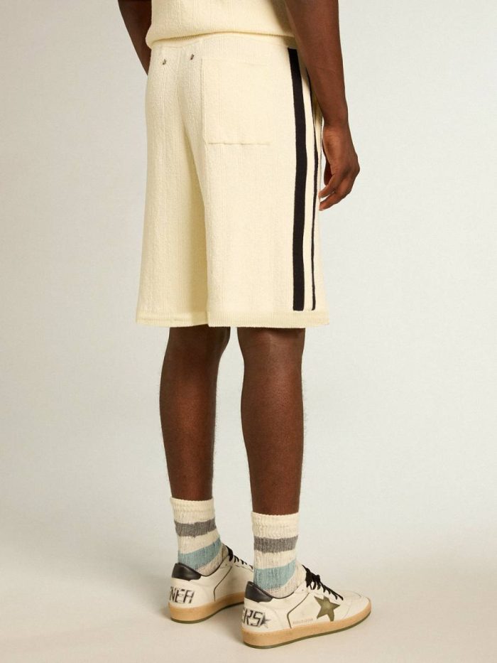 Golden Goose Men's Vintage White Shorts With Blue Rib Knit On The Sides Jeans & Pants Vintage White Men