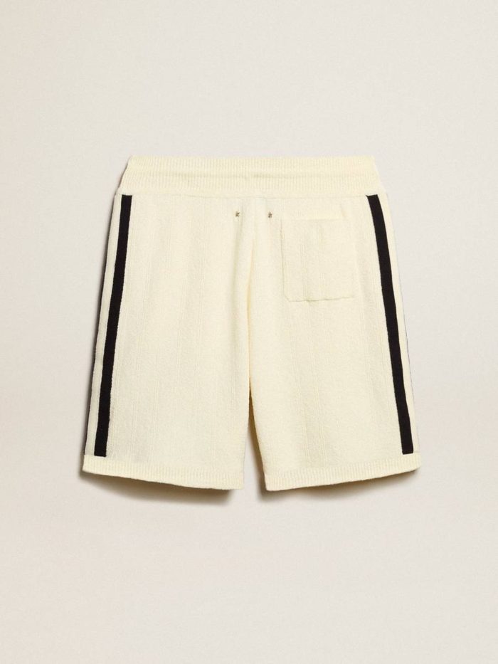 Golden Goose Men's Vintage White Shorts With Blue Rib Knit On The Sides Jeans & Pants Vintage White Men